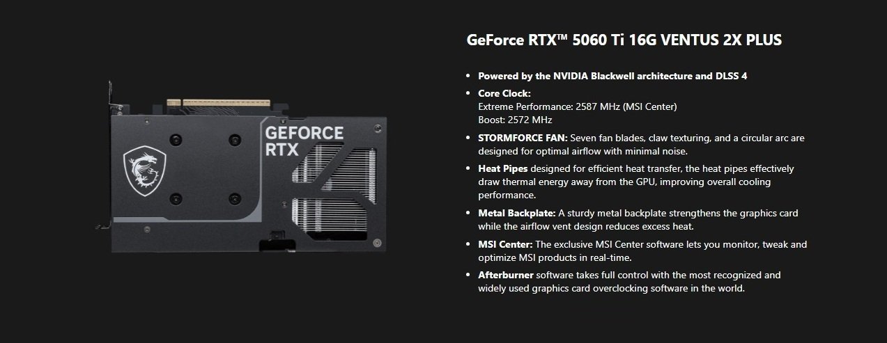 MSI GeForce RTX 5060 Ti 16G VENTUS 2X PLUS Graphic Card Price in Pakistan - Limited Offer